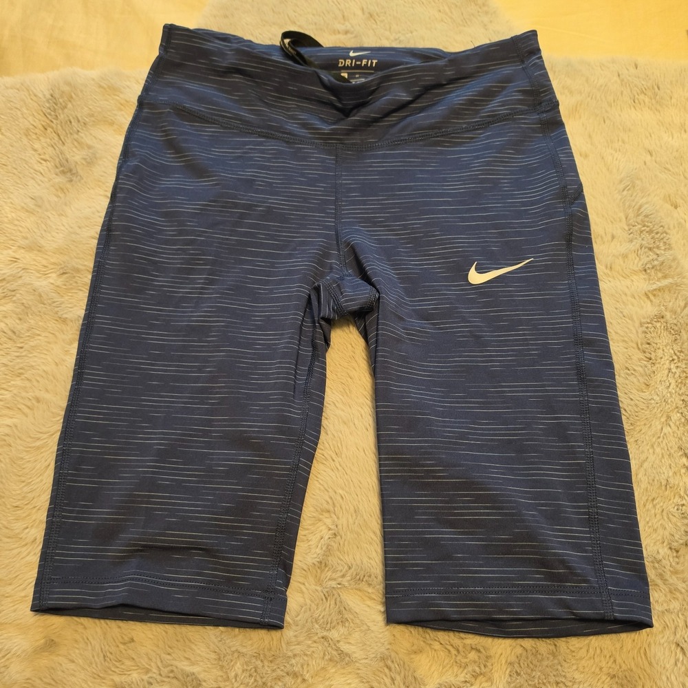 Nike Dri-FIT Space Dye Striped Running Biker Shorts Navy Blue Size Medium